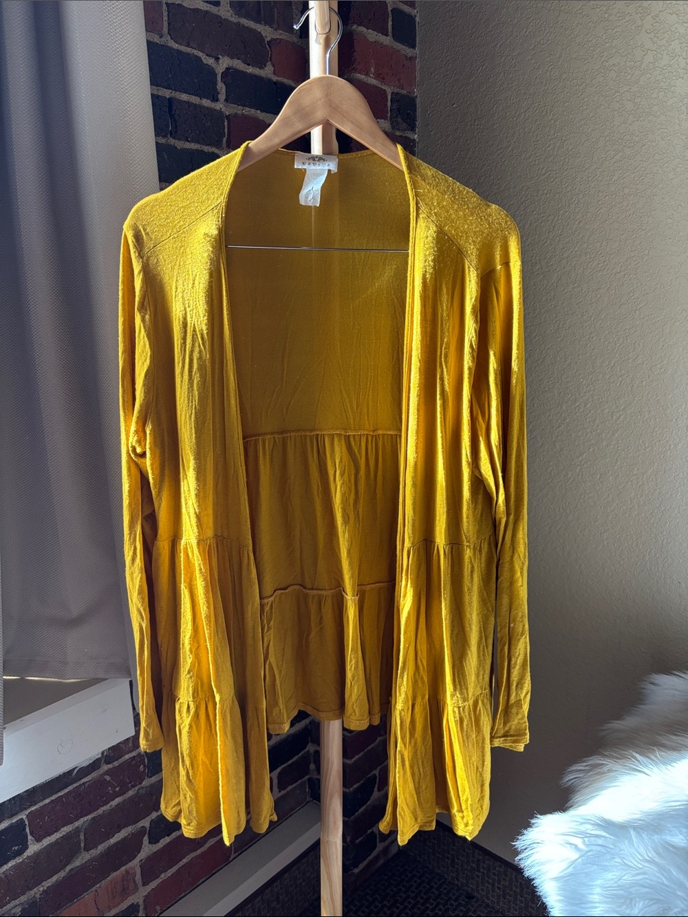 Revive Women's Mustard Tiered Open-Front Cardigan Size M